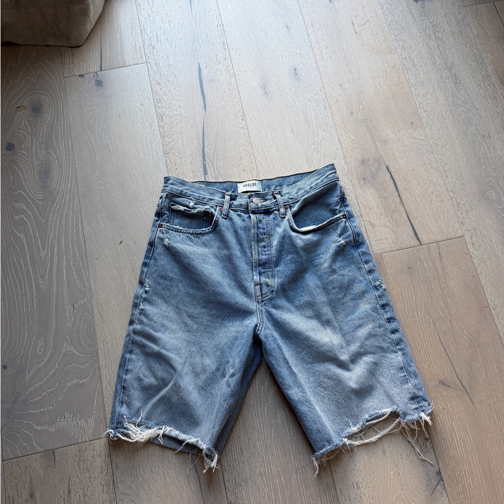 Agolde Distressed Blue Jean Shorts
